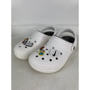 Women's CROCS Classic Faux Fur Lined White Clog Casual Shoes Size 7